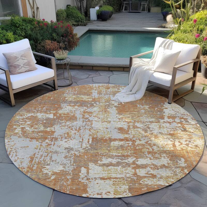 Machine Washable Indoor/ Outdoor Abstract Chantille Rug - Copper - 8' x 8'