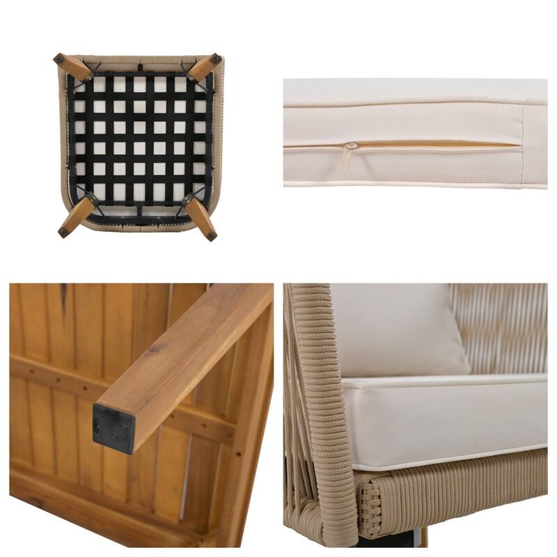 4-Piece Patio Conversation Set with Cushions and Solid Wood Loveseat