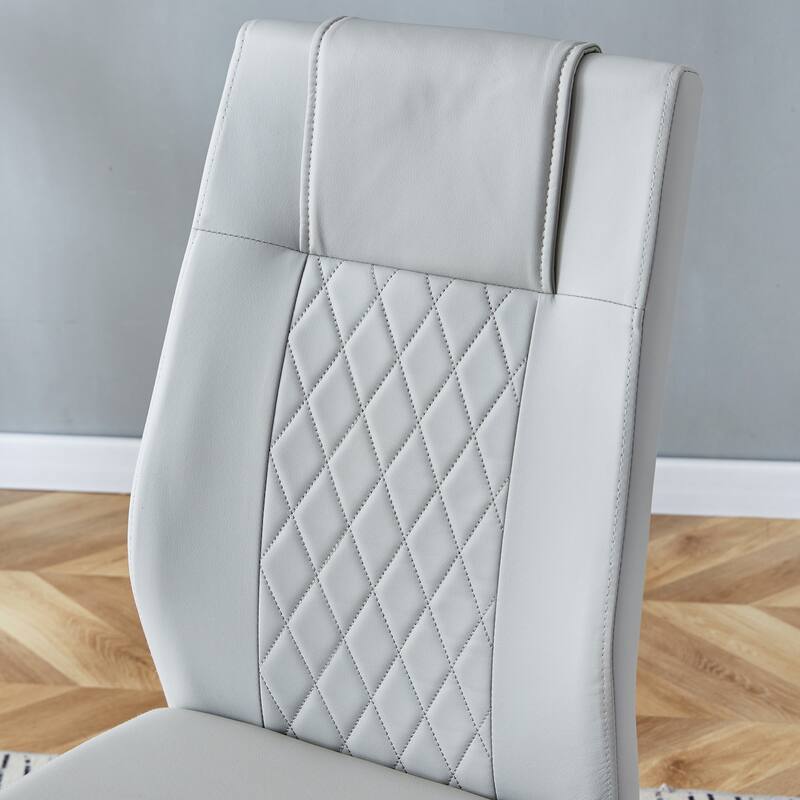 Modern 7-Piece Dining Table and Chair Set, 63" Faux Marble Glass Table with Stainless Steel Legs and PU Dining Chair