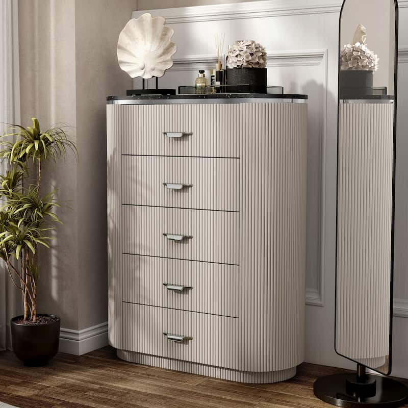 Furniture of America Leander Modern Light Gray Solid Wood 5-Drawer Storage Chest with Cultured Stone Top - Light Grey