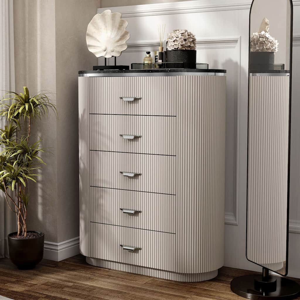 Furniture of America Leander Modern Light Gray Solid Wood 5-Drawer Storage Chest with Cultured Stone Top