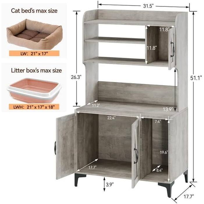 Cat Litter Box Furniture - Enclosed Litter Box with Ample Storage