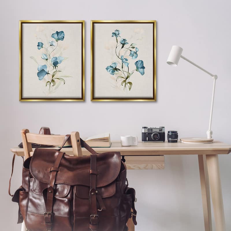Stupell Blue Botanical Herbs Framed Floater Canvas Wall Art Design By Susan Jill (Set of 2)