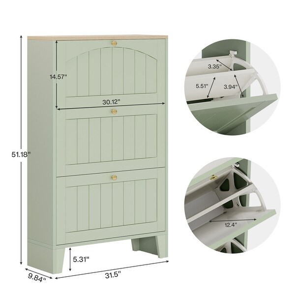 Narrow Shoe Storage Cabinet with 3 Flip Drawers, Green - Bed Bath