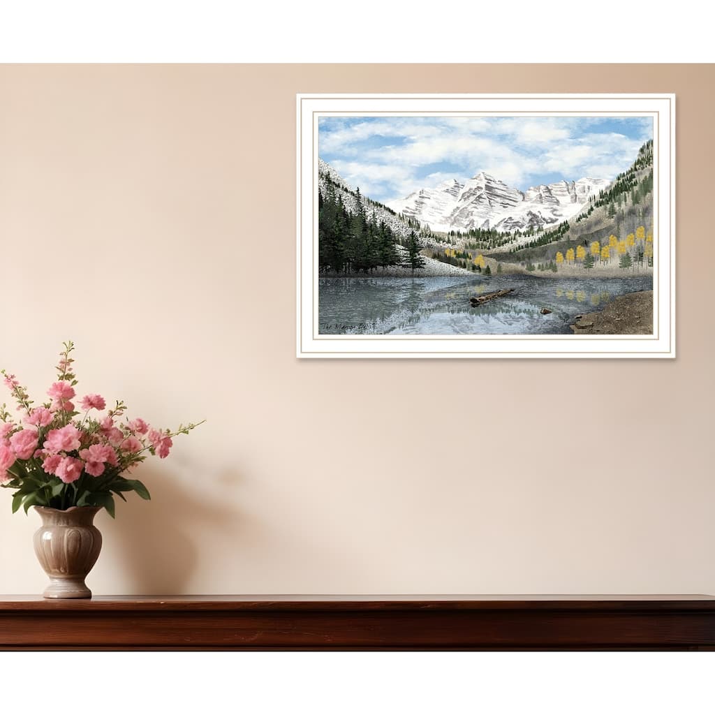 HomeRoots Snowy Mountain Landscape White Framed Wall Art