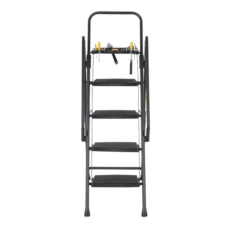 Black Folding 4 Step Stool with Non-Slip Wide Pedals