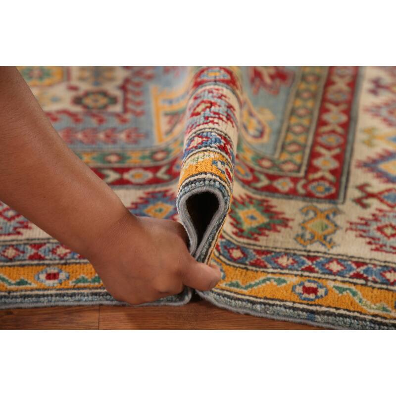 Geometric Kazak Oriental Accent Rug Hand-Knotted Wool Carpet - 3'5"x 5'0"