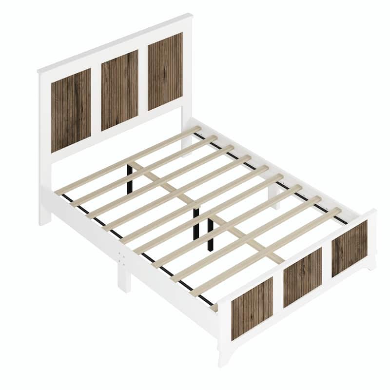 Farmhouse Wooden Platform Bed with Strip Decoration