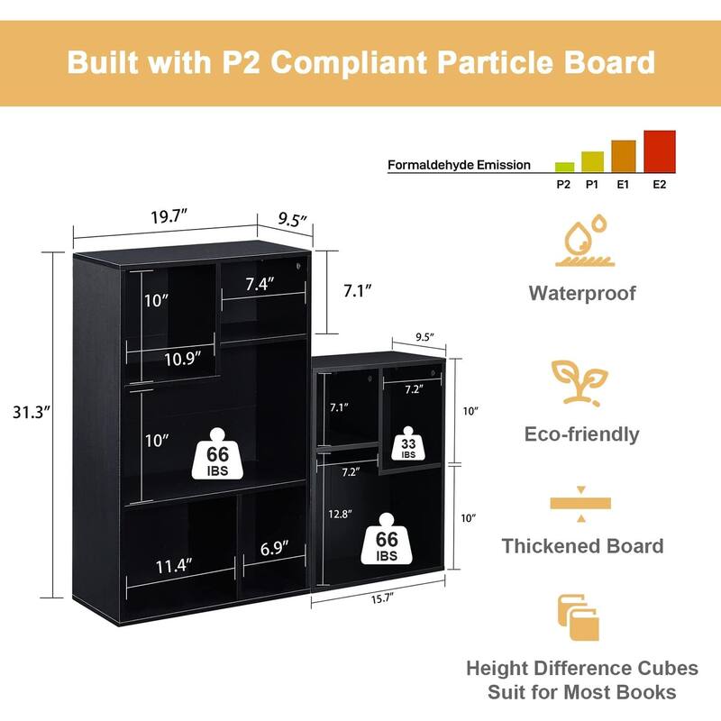 VECELO Wide Wood Organizer Bookcase Sets