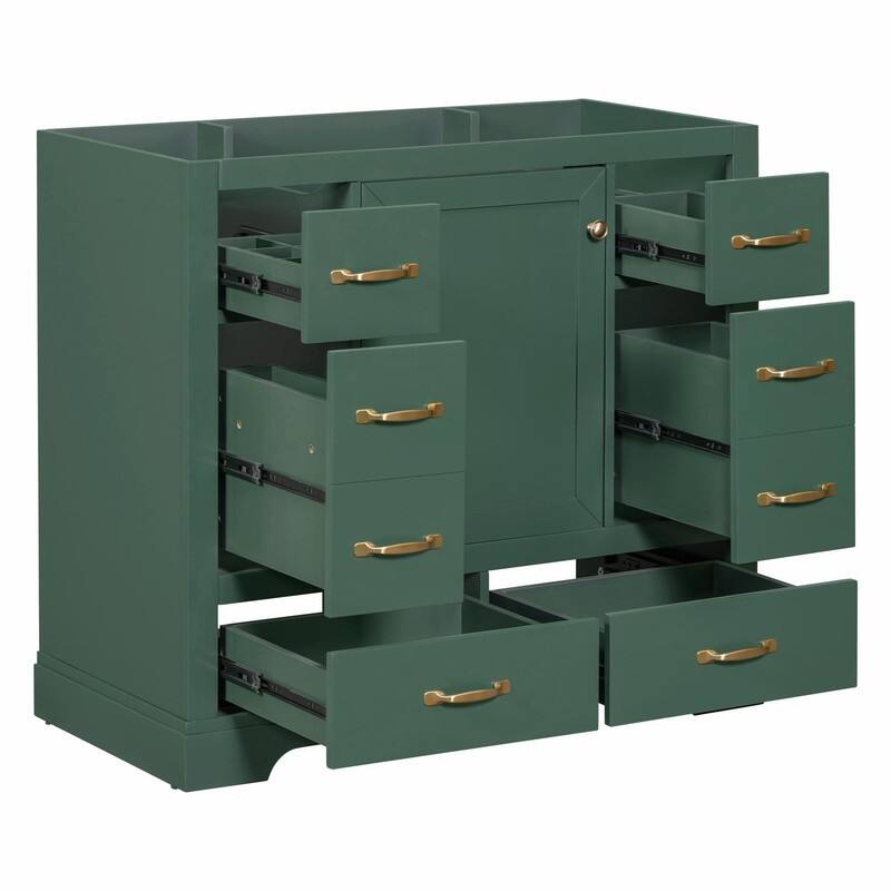 36" Bathroom Vanity with Sink Combo: Six Drawers, Multi-Functional Divider, Adjustable Shelf - without sink - Green