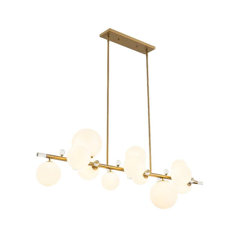 Mid-Century Luxe Milky Glass Globe Linear Chandelier Crystal Accents