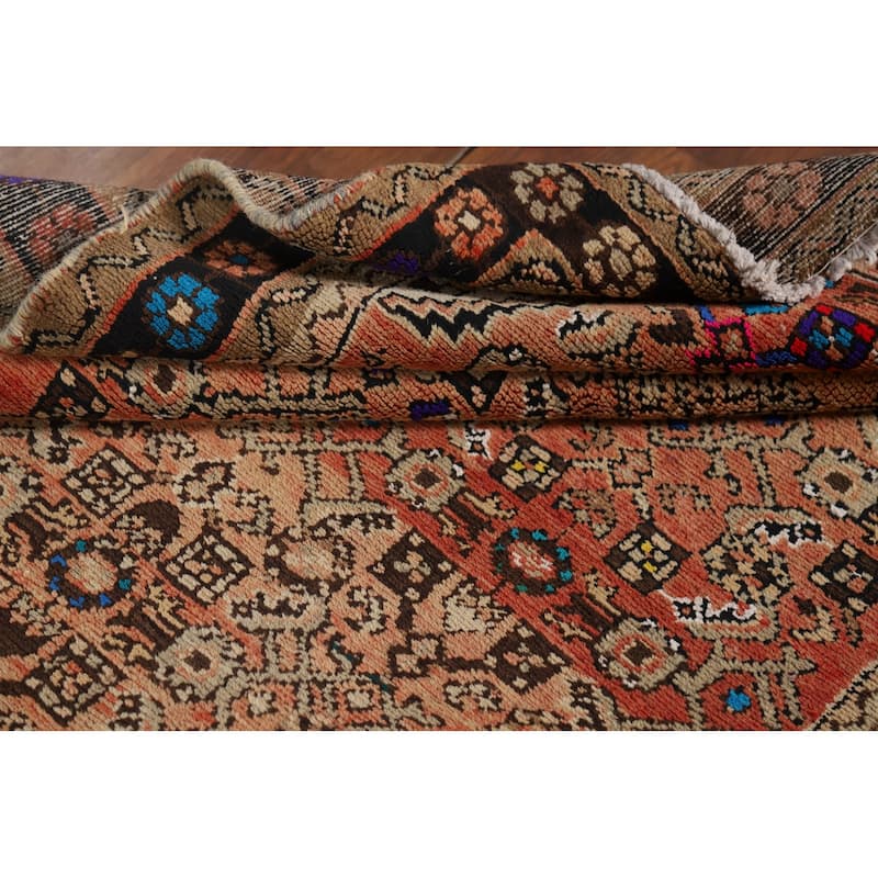 Hamedan Vintage Persian Runner Rug Handmade Orange Wool Carpet - 3'5" x 10'4"
