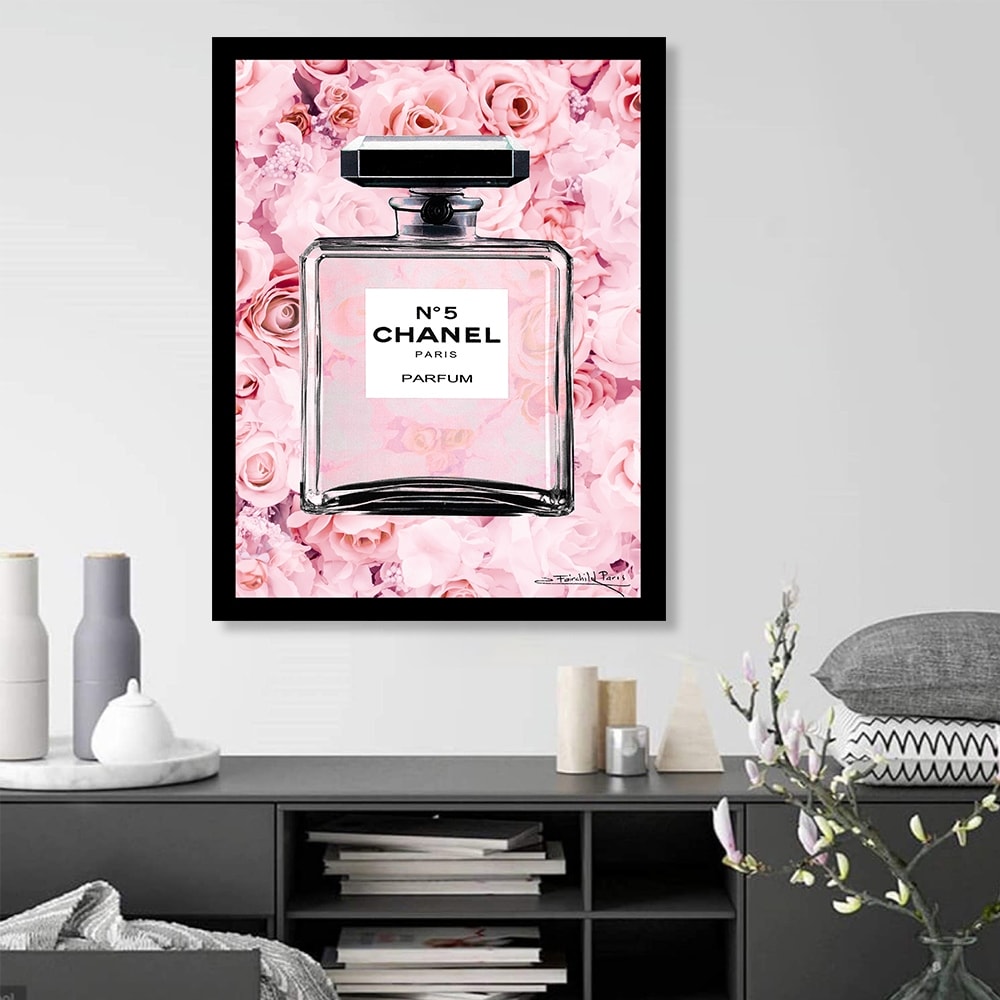 Designart ' Perfume Chanel Five with Blue Flowers ' French Country Canvas Wall Art Print