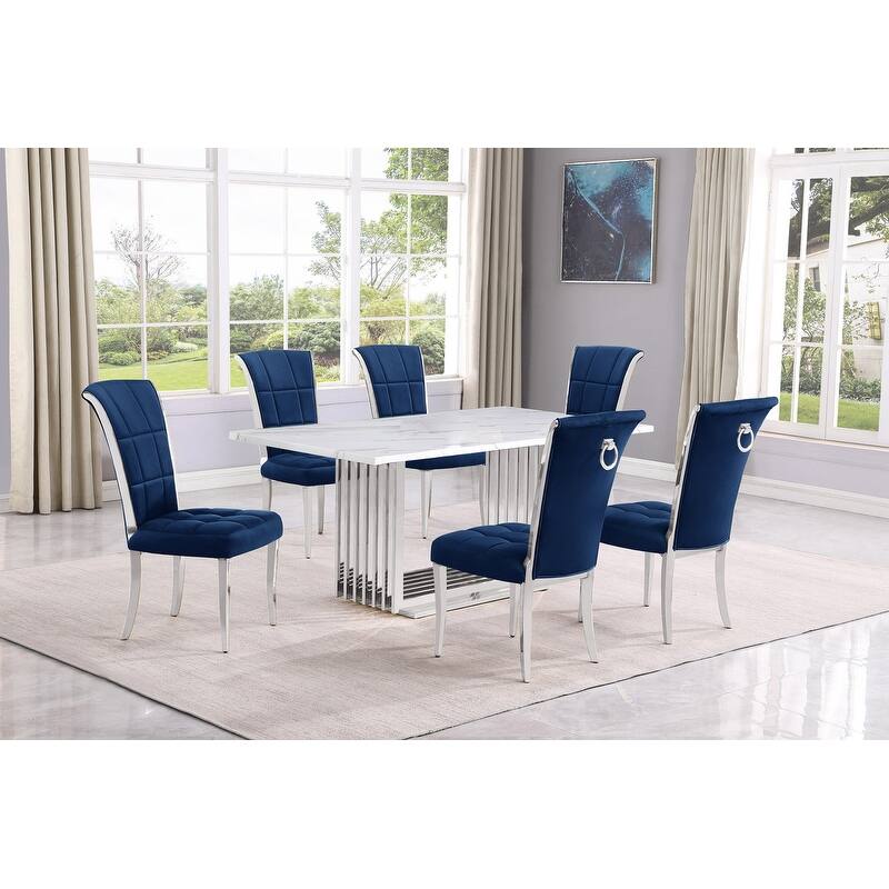 Best Quality Furniture D310/1-SC320-7 Dining Set with 68" White Marble Top