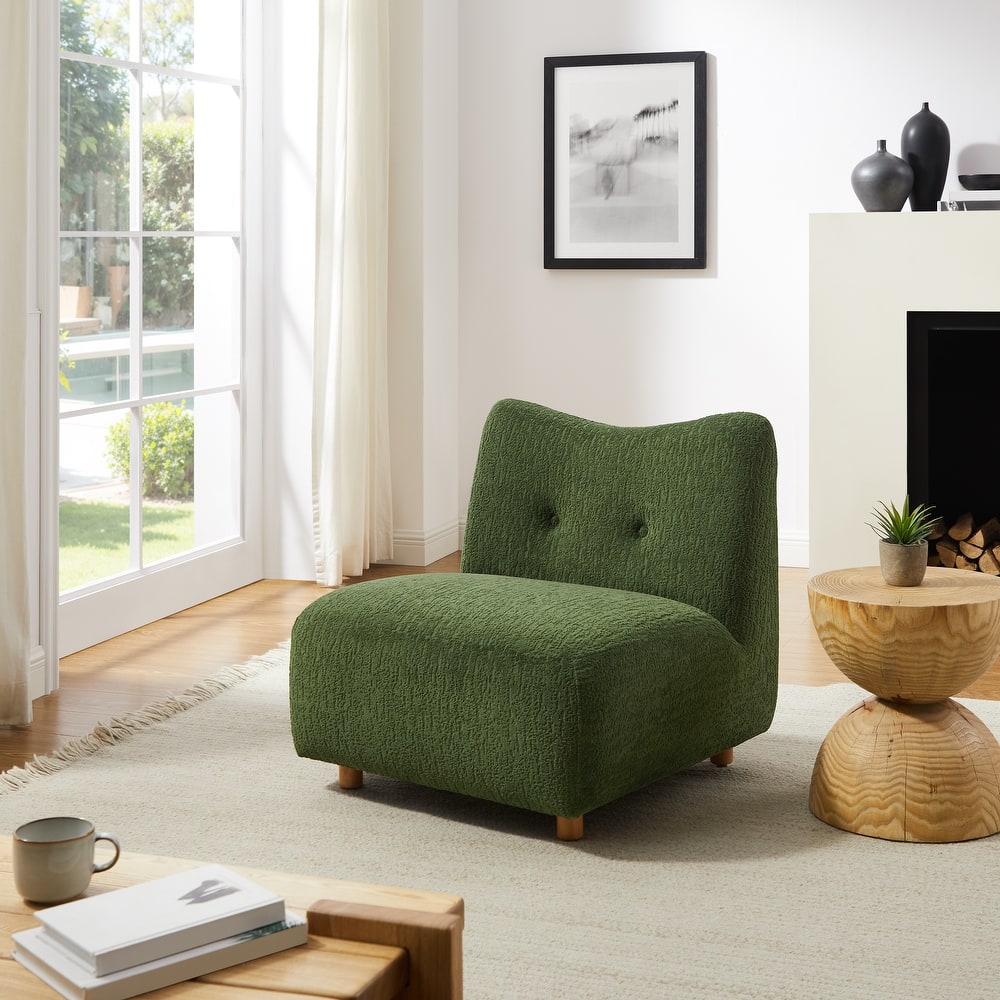 Jacquard Flannel Armless Accent Chair with Wooden Legs