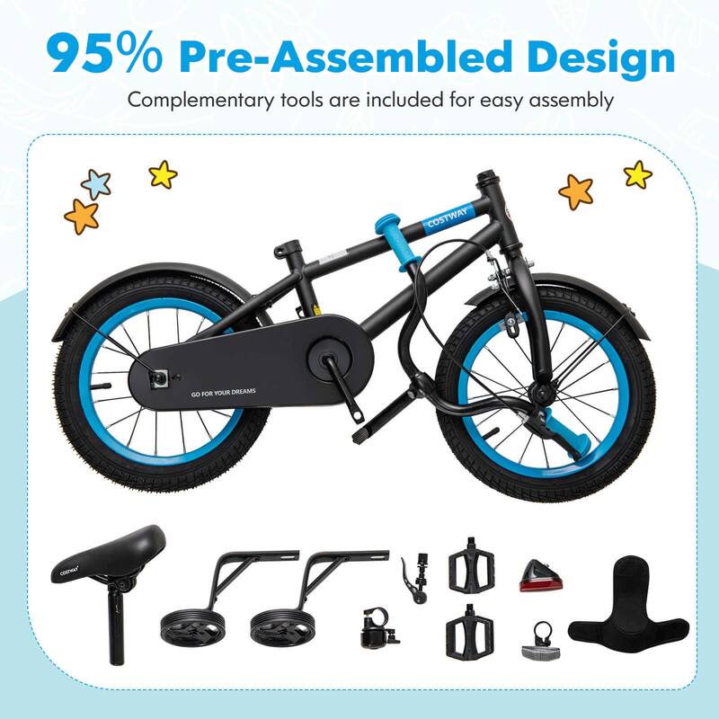 Costway 16" Kids Bike with Adjustable Saddle Handlebar Removable
