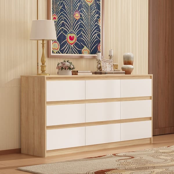 Modern Dresser for Bedroom 9 Drawers Wood Dresser Chest of Drawers