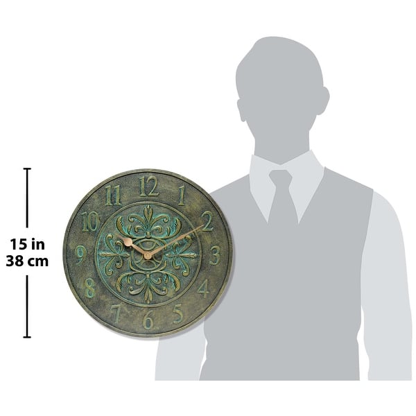 dimension image slide 0 of 2, Blanc Fleur Outdoor Decorative Round 15 inch Wall Thermometer by Infinity Instruments - 15 x 1.38 x 15