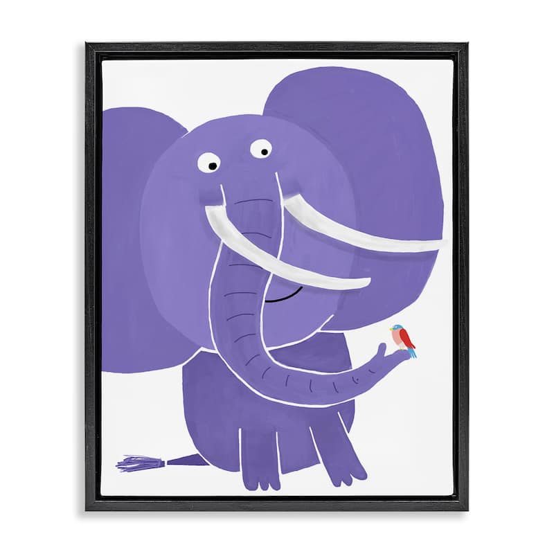 Stupell Elephant & Bird Friends Framed Floater Canvas Wall Art Design By Carla Daly - 25 x 31 - Black
