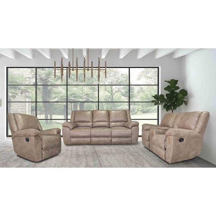 Sofa Loveseat Chair Brown Manual Recliner Set Storage Console