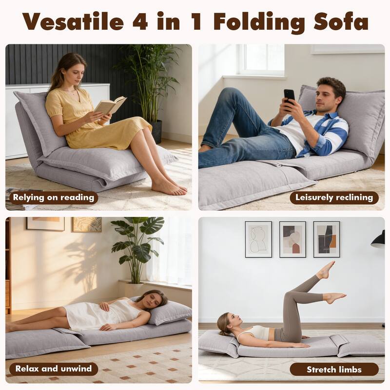 Chenille Upholstered Convertible Flip Comfy Bean Bag Lazy Sofa with Adjustable Backrest for Living Room