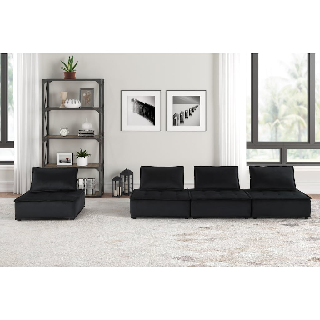 120" Black Velvet 4 Pc Modular Sofa
