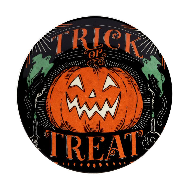 Certified International Scaredy Cat 6-inch Canape/Luncheon Plates, Set of 4 Assorted Designs - 6" Dia. x 0.75"