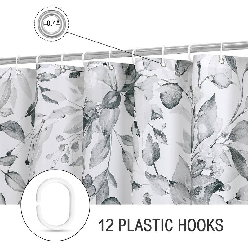 Grey Eucalyptus Shower Curtain, Watercolor Plant Leaves, 72"x72"
