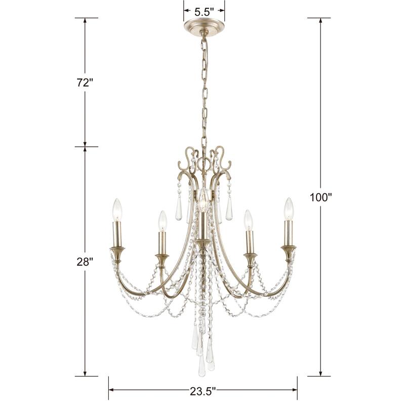 Arcadia 5 Light Antique Silver Crystal Chandelier - 23.5'' W x 28.62'' H