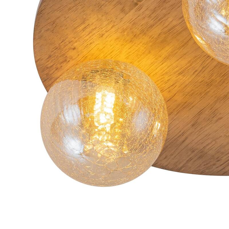 Italy Vintage Wood 3-Light Glass Globe Semi Flush Mount