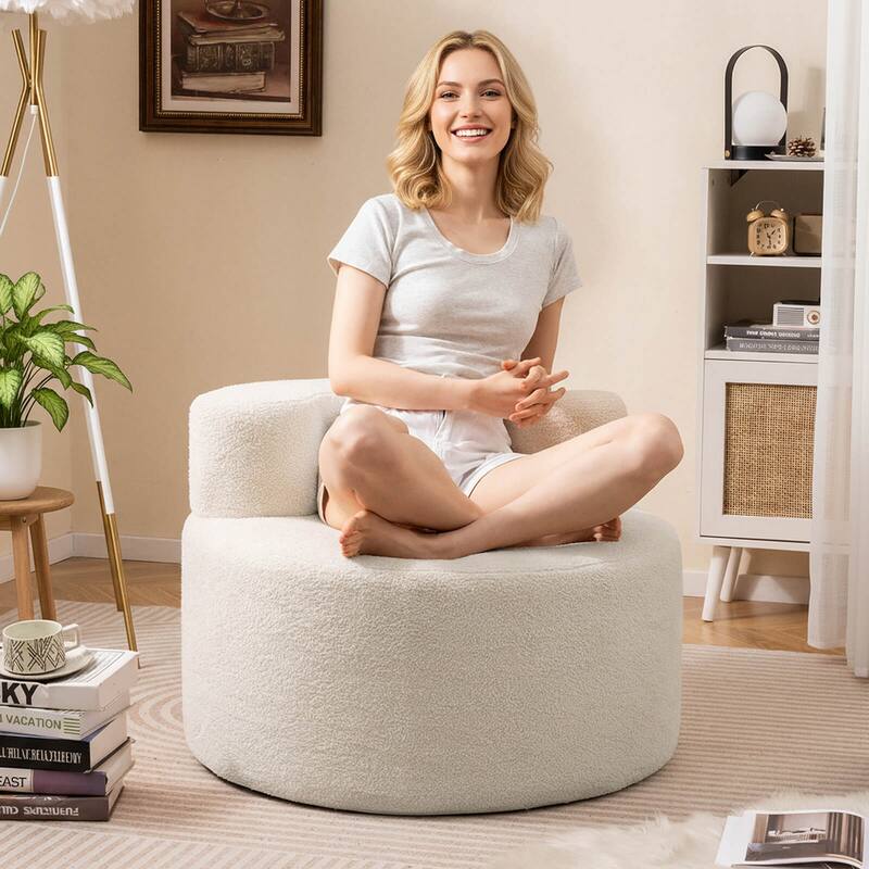 Costway Bean Bag Chair with Soft Teddy Fleece & Curved Backrest for