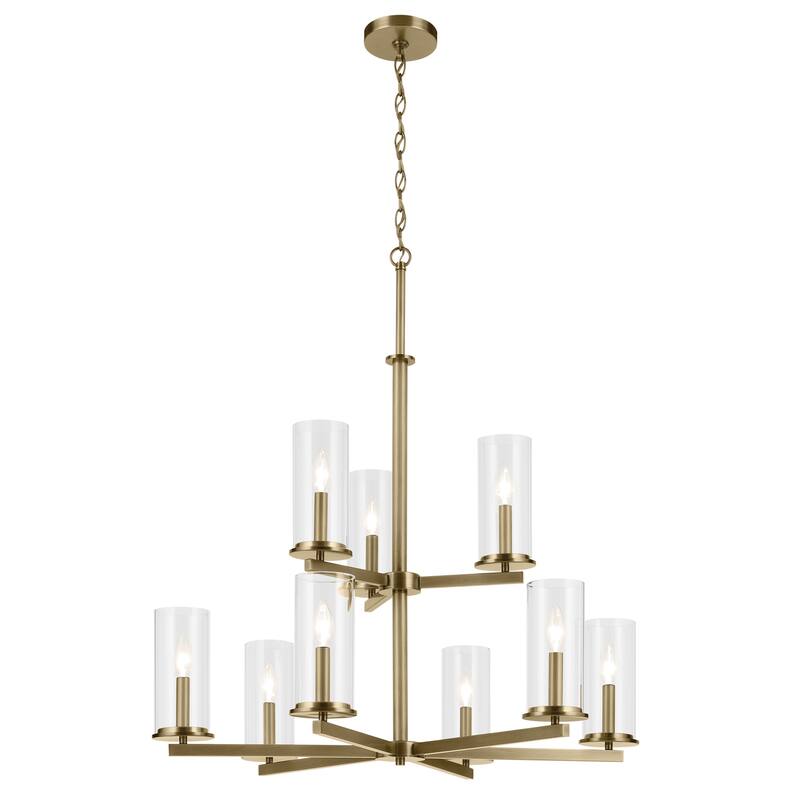 Kichler Lighting Crosby 32.5 in. 9-Light Clear Glass 2-Tier Chandelier - Natural Brass - 32.5 inch