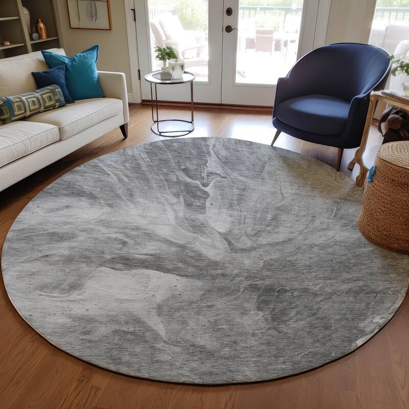 Machine Washable Indoor/ Outdoor Chantille Contemporary Splash Rug - Gray - 8' x 8'