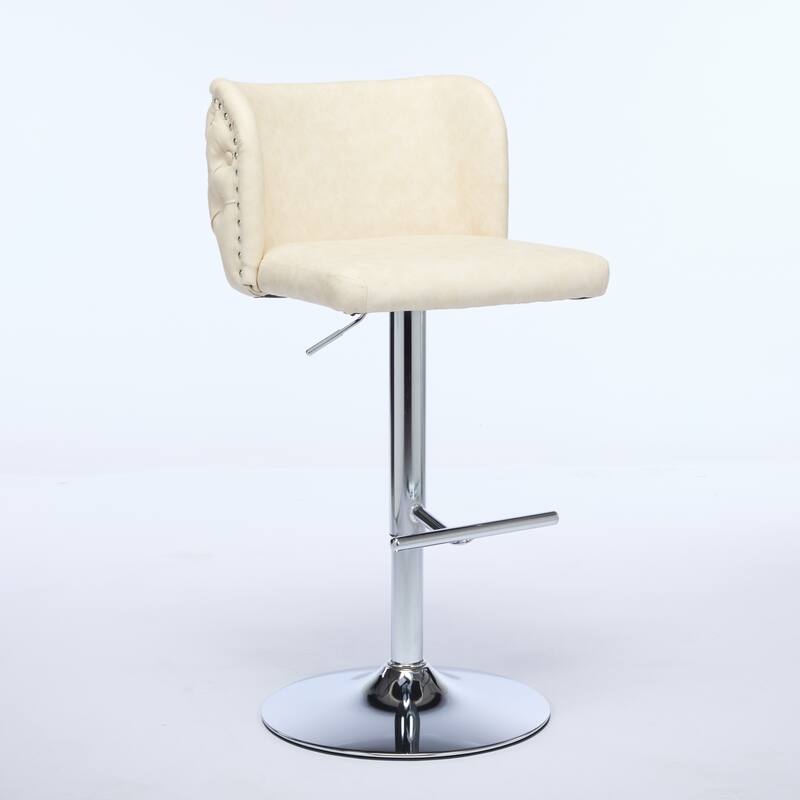Set of 2 Modern Leather Upholstered Swivel Adjustable Height Tufted Bar Stools with Back