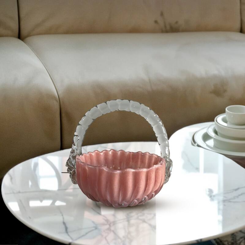 Pink Blossom Charm Glass Basket for Floral and Table Display Use