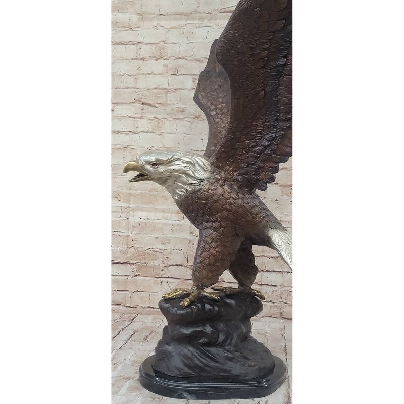 American Bald Eagle Outstretched Wings Bronze Statue Sculpture Figure Marble Base 33 Inches X 19 Inches