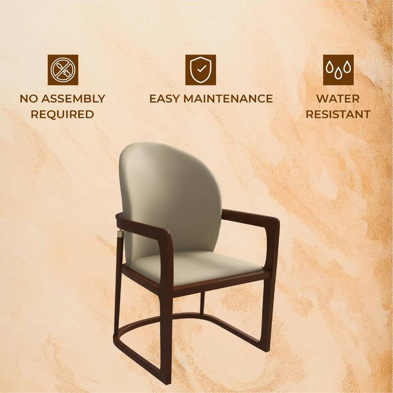 Svelta Leather Dining Chair with Rubberwood Legs Curved Back Accent Arm Chair for Kitchen and Dining Room Set of 2