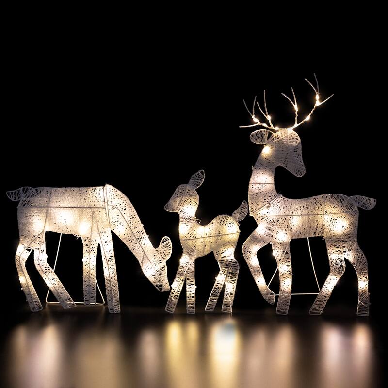 3 LED Lighted White Reindeer Family Outdoor Christmas Decorations 29"
