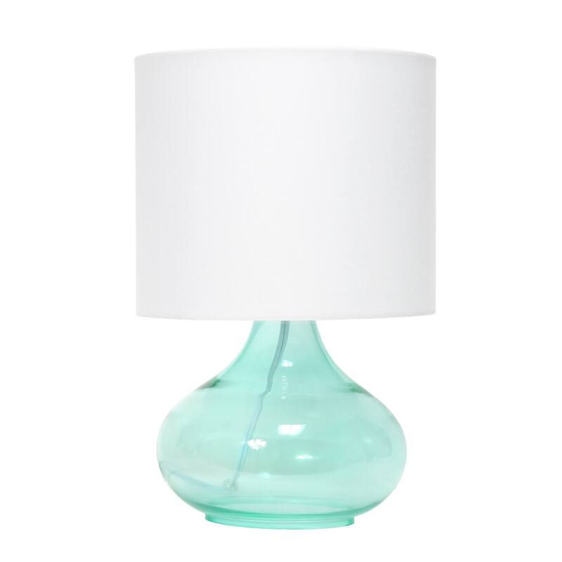 Glass Table Lamp with Drum Shade - 13.75" - Aqua Blue and White