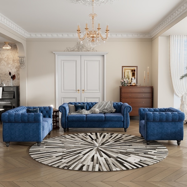 3 Piece Sofa Set Dutch Velvet Sofa with Button Down Tufted