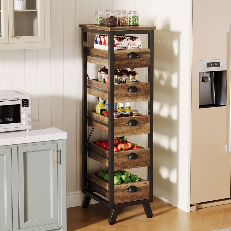 5-Tier Fruit Vegetable Storage Rack, Narrow Snack Stand Fruit Basket - Brown(1PC)