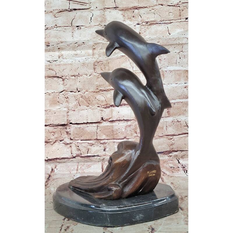 Signed Numbered Bronze Dolphin Sculpture – Dolphins Jumping Over Waves