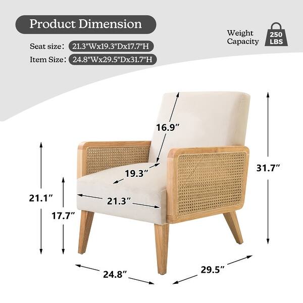 dimension image slide 10 of 16, Carmina Upholstered Accent Chair with Natural Rattan Arms by HULALA HOME
