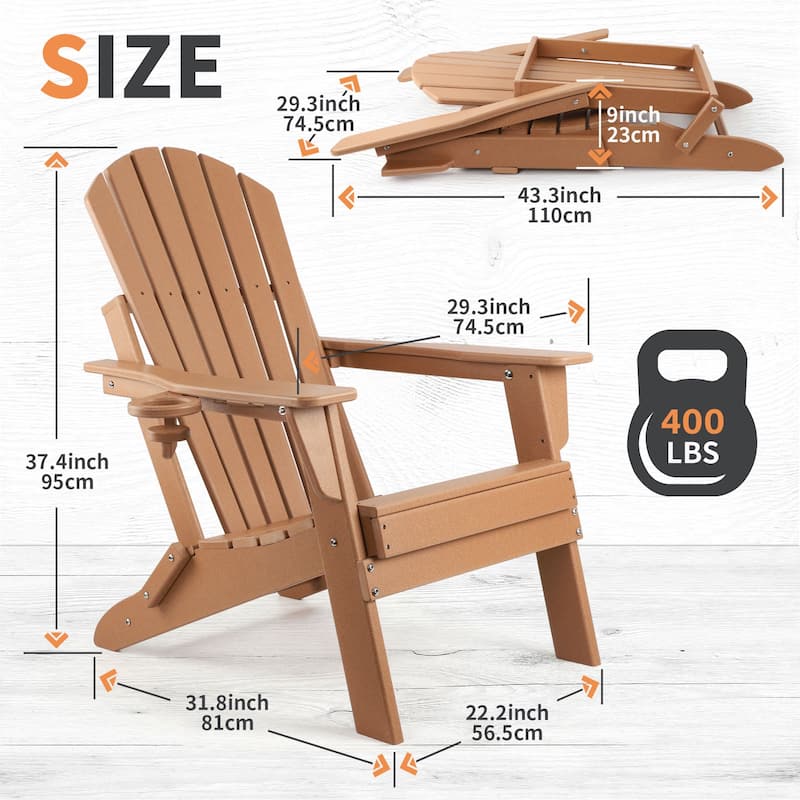 Vrakae Folding Adirondack Chair with Cup Holder Set of 4