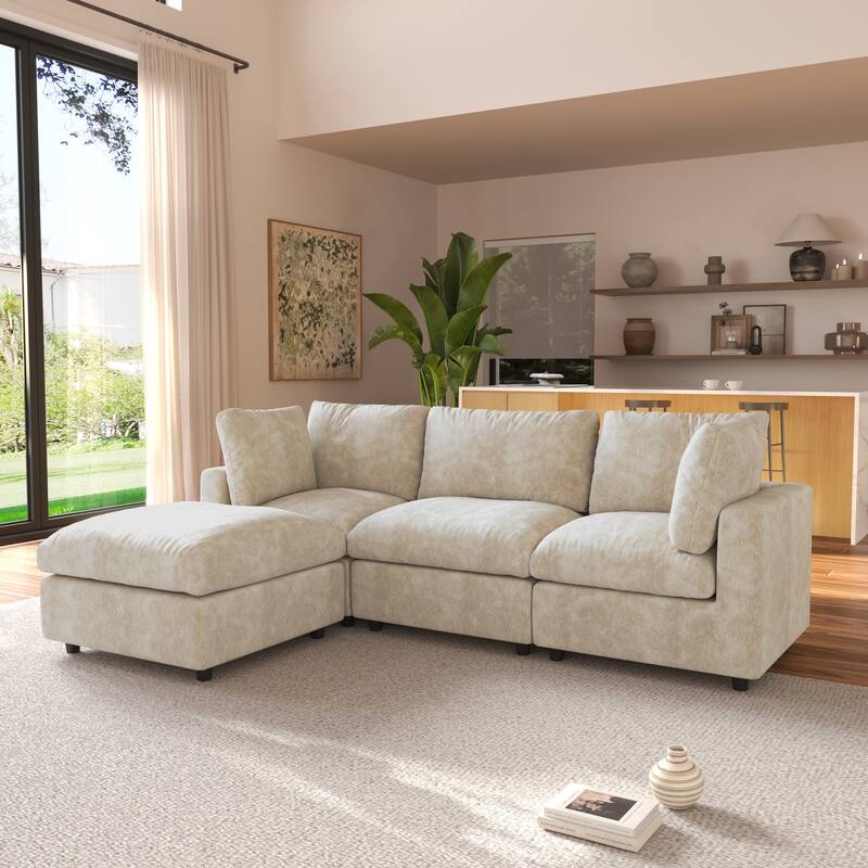 L-shaped Cloud Modular Sectional Sofa Couches with Ottoman for Living Room Down Filled Comfort Minimalist Sectional Couch