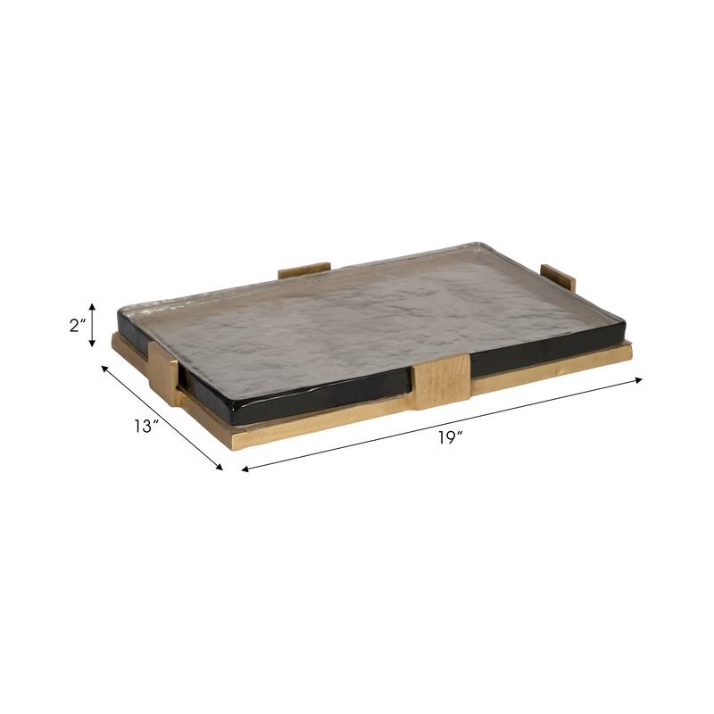 Decorative Glass and Metal Rectangle Accent Tray-Home Decor-19", Gold - 19.0"