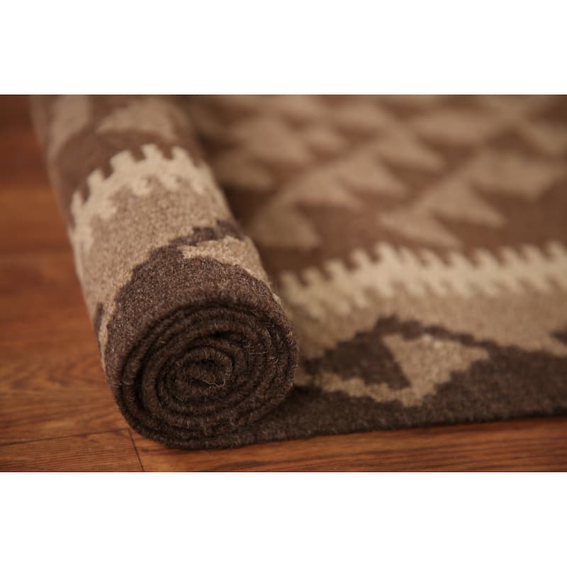 Geometric Kilim Oriental Area Rug Flat-weave Wool Carpet - 3'2" x 4'10"
