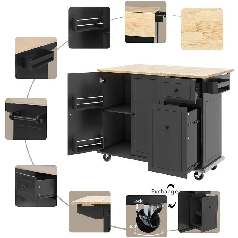 54" Kitchen Island Cart with Wheels
