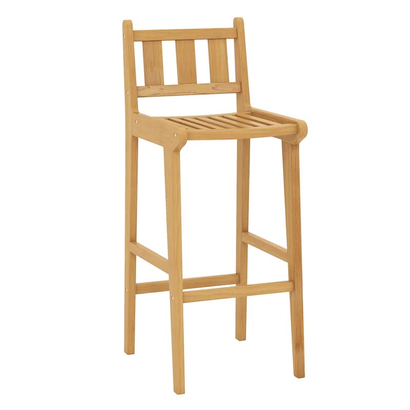 30" Ergonomic Teak Wood Bar Chair with Backrest and Footrest Perfect for Outdoor or Indoor Bars - 16" x 19" x 40" - Natural