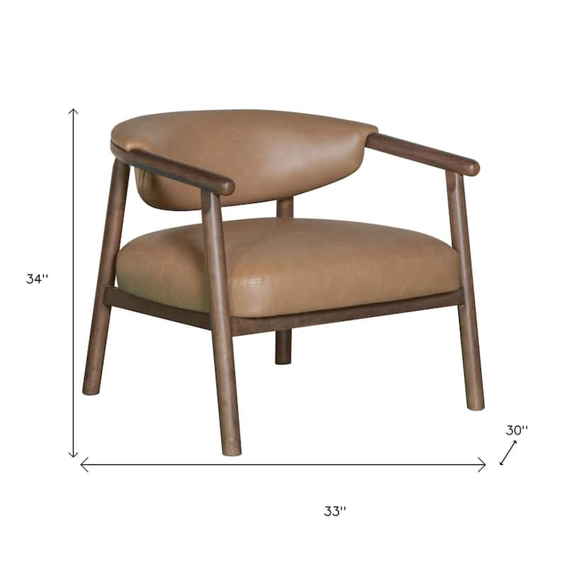 HomeRoots 33" Brown and Dark Brown Faux Leather And Wood Arm Chair - 33.00 in. x 34.00 in. x 30.00 in.